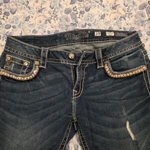 Miss Me Dark Blue Denim Ankle Jeans with Embellished Pockets